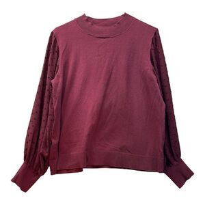 CeCe Cynthia Steffe Pullover Sweater Womens XL Burgundy Sheer Clip Dot Sleeves